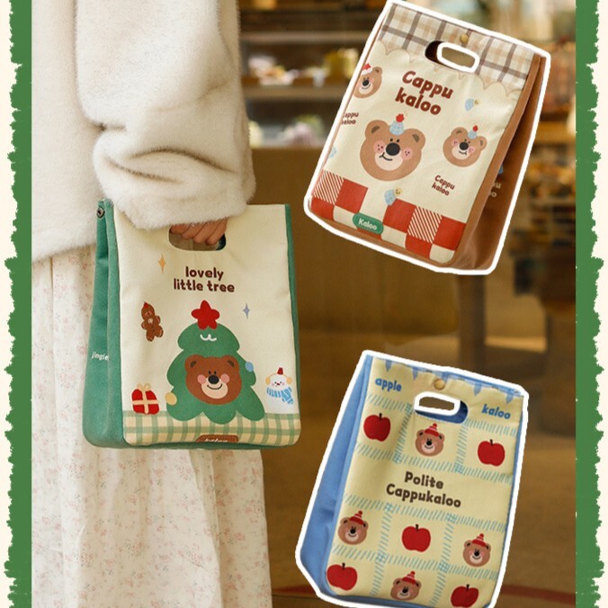 《6193》熊熊米粒絨手提便當袋