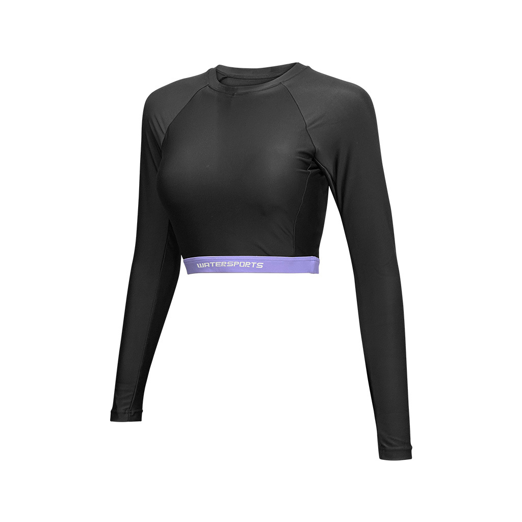 女士機能性面料高腰防曬上衣內襯運動內衣 - 黑/紫