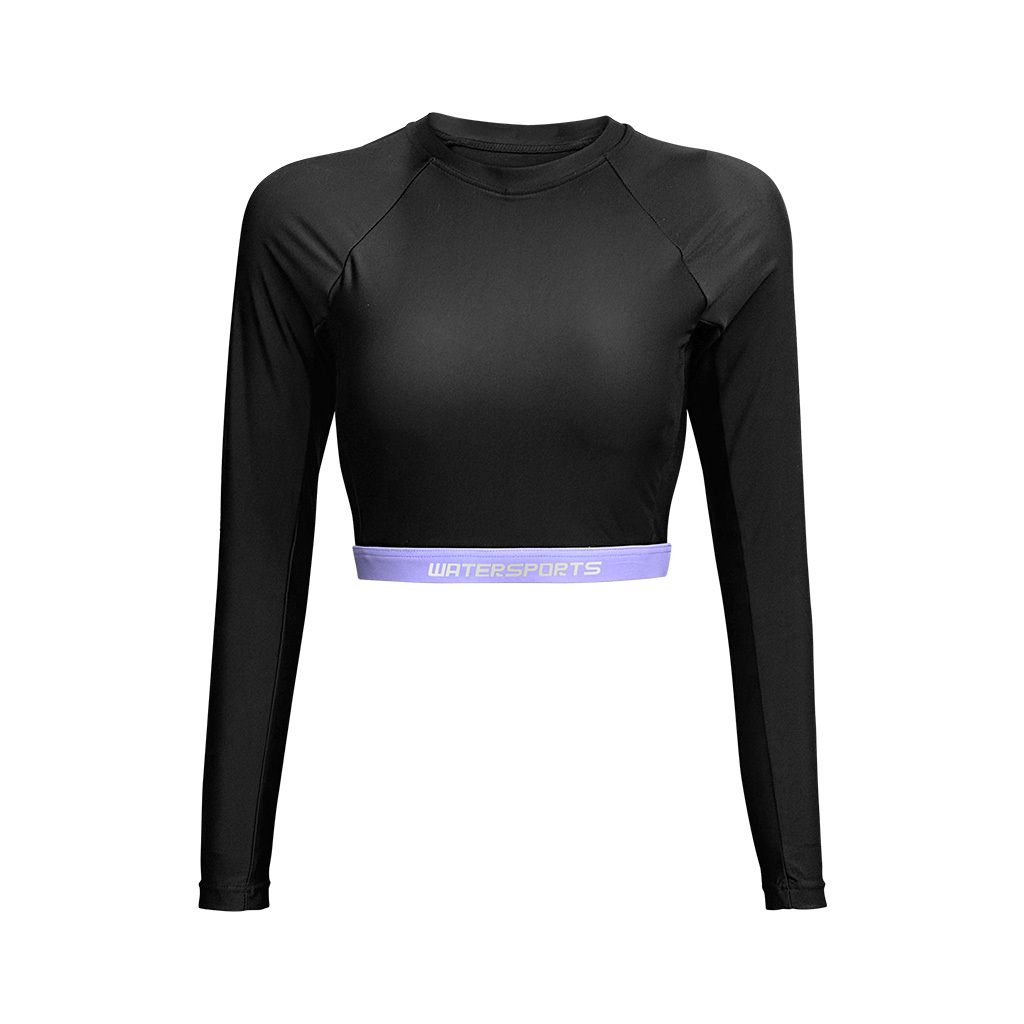 女士機能性面料高腰防曬上衣內襯運動內衣 - 黑/紫
