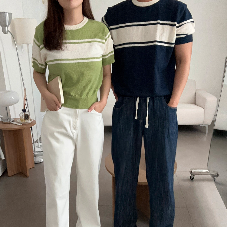 THankus 情侶穿搭｜針織短版與基本版上衣