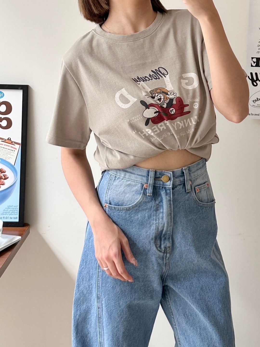 口袋刷色牛仔寬褲