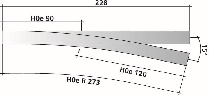 Tillig 85181 HO/HOe規 右窄軌道岔 228mm