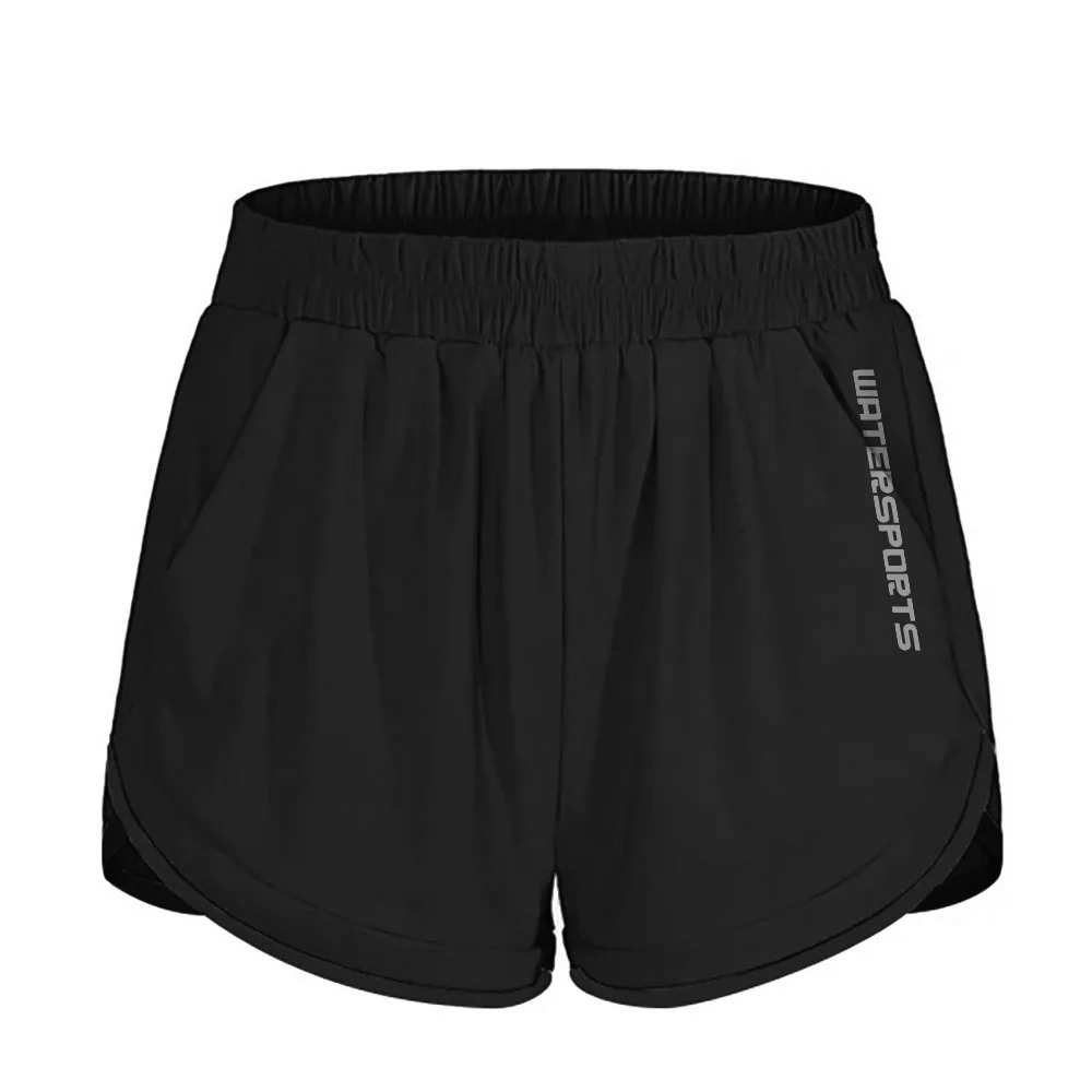 少女/女士純色內襯游泳沙灘短褲 - 黑