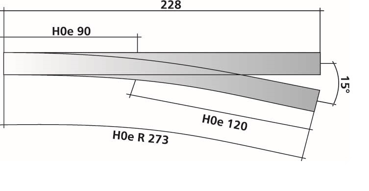 Tillig 85182 HO/HOe規 左窄軌道岔 228mm
