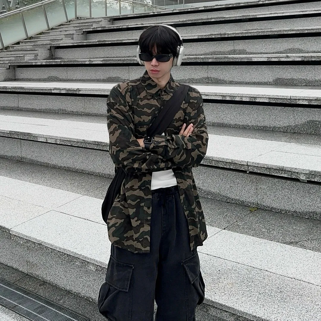 虎紋 迷彩 工裝 口袋 長襯衫