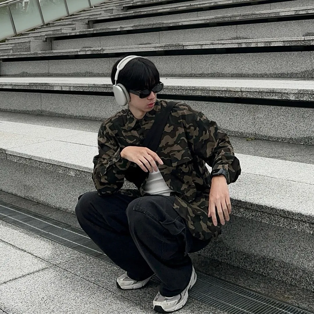 虎紋 迷彩 工裝 口袋 長襯衫