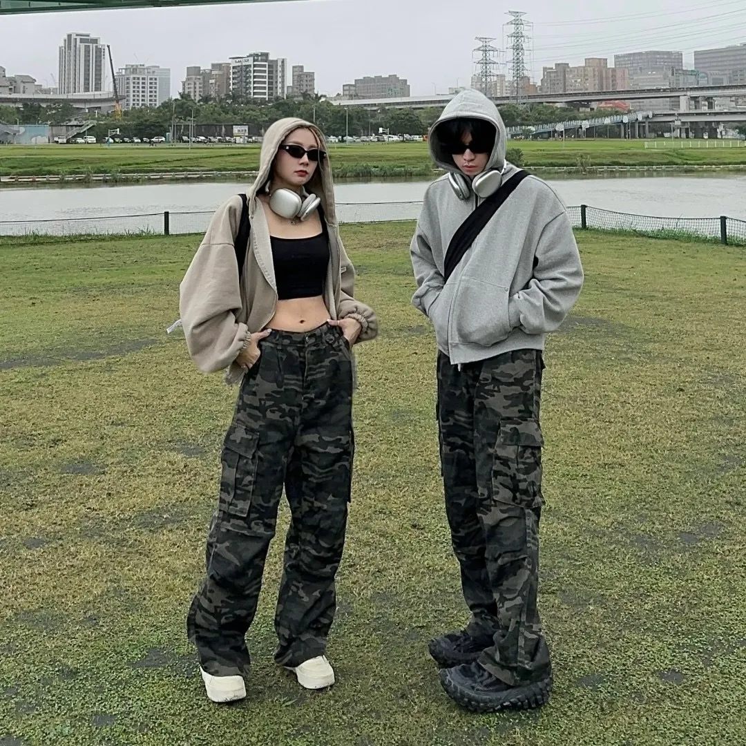 高磅數 迷彩 大口袋 工裝 直筒 長褲