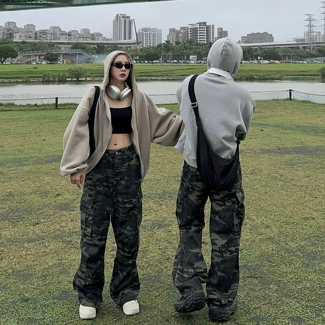 高磅數 迷彩 大口袋 工裝 直筒 長褲