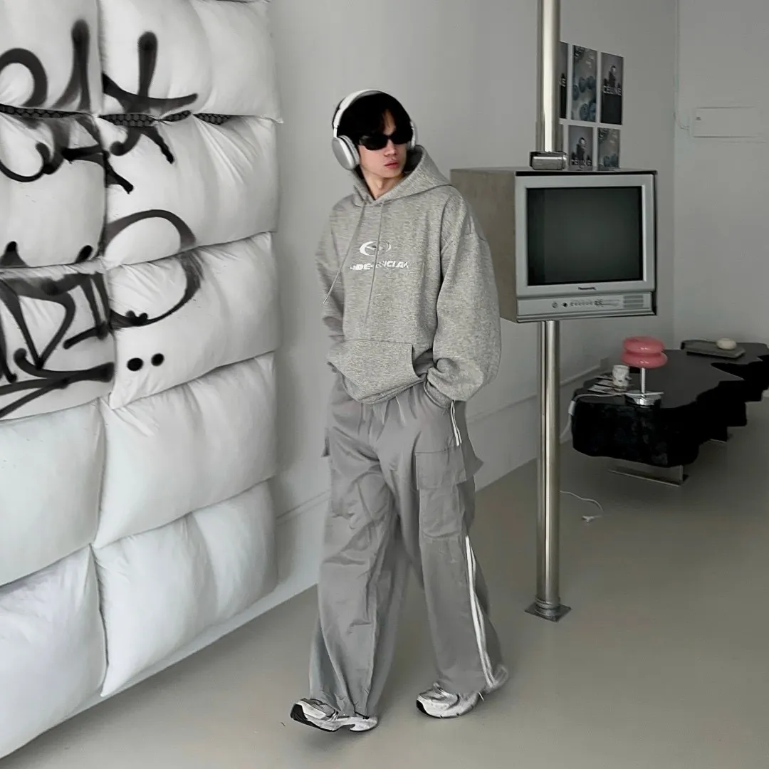 雙線條 尼龍 大口袋 長褲