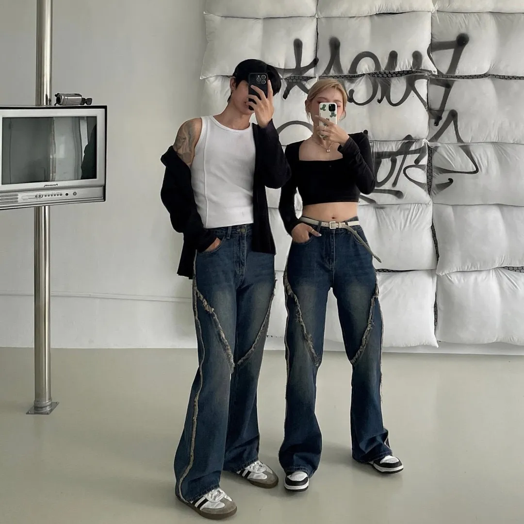 鬚鬚 車線 刷色 牛仔 長褲