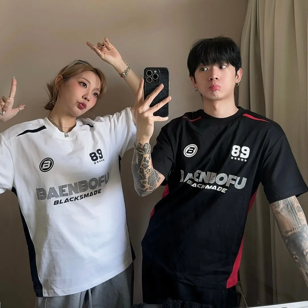 英文 賽車 拼接 短袖