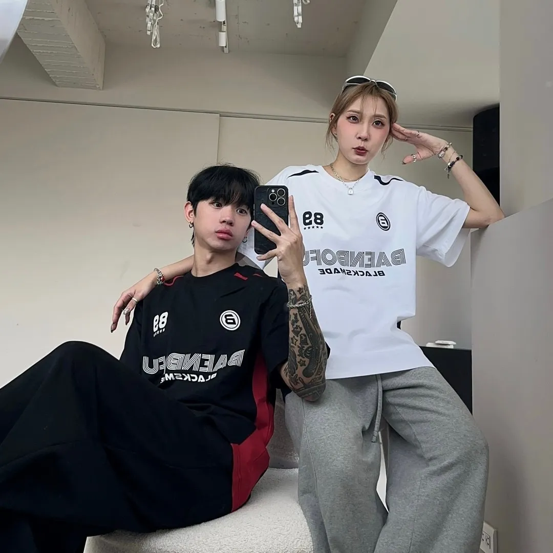 英文 賽車 拼接 短袖