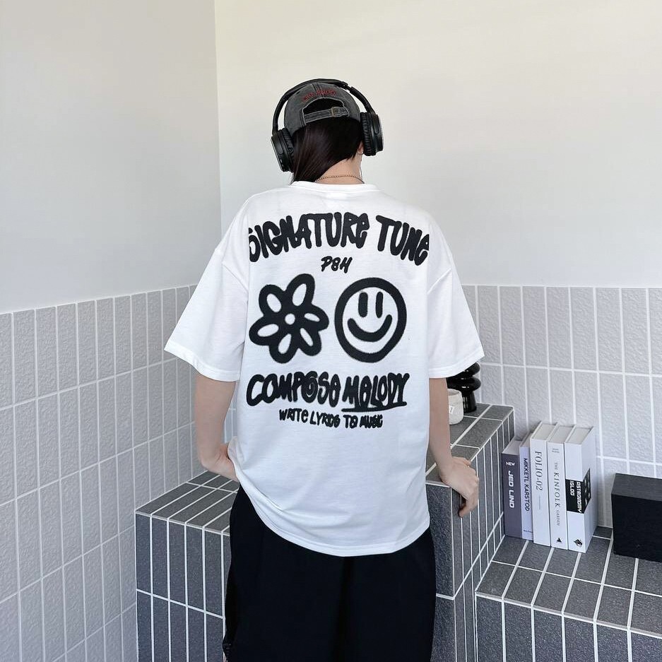 笑臉街頭塗鴉感短T 白