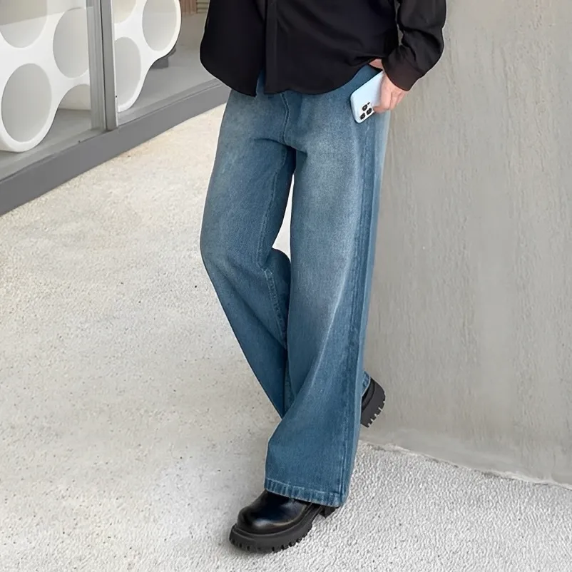 春夏 直筒 寬鬆 深藍 牛仔 長褲