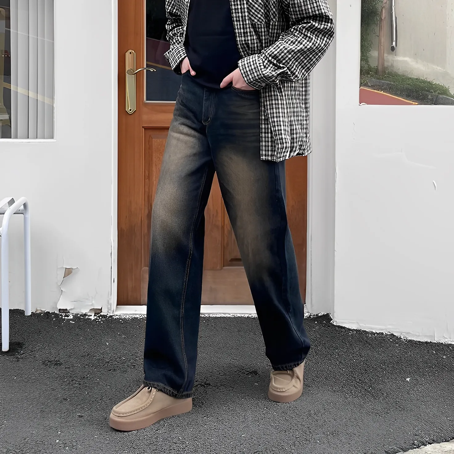 鏽色 仿舊 直筒 闊腿 牛仔 長褲