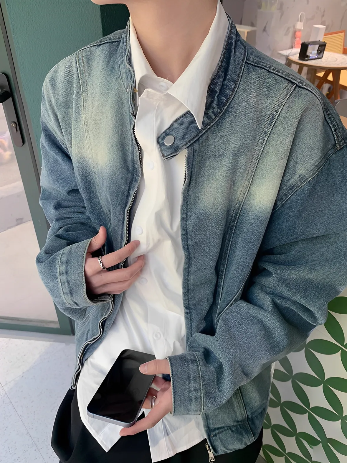 #一件免運 拼接 立領 牛仔 外套