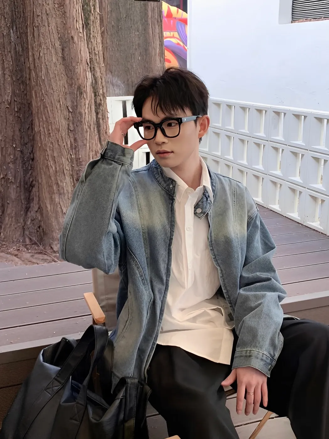 #一件免運 拼接 立領 牛仔 外套