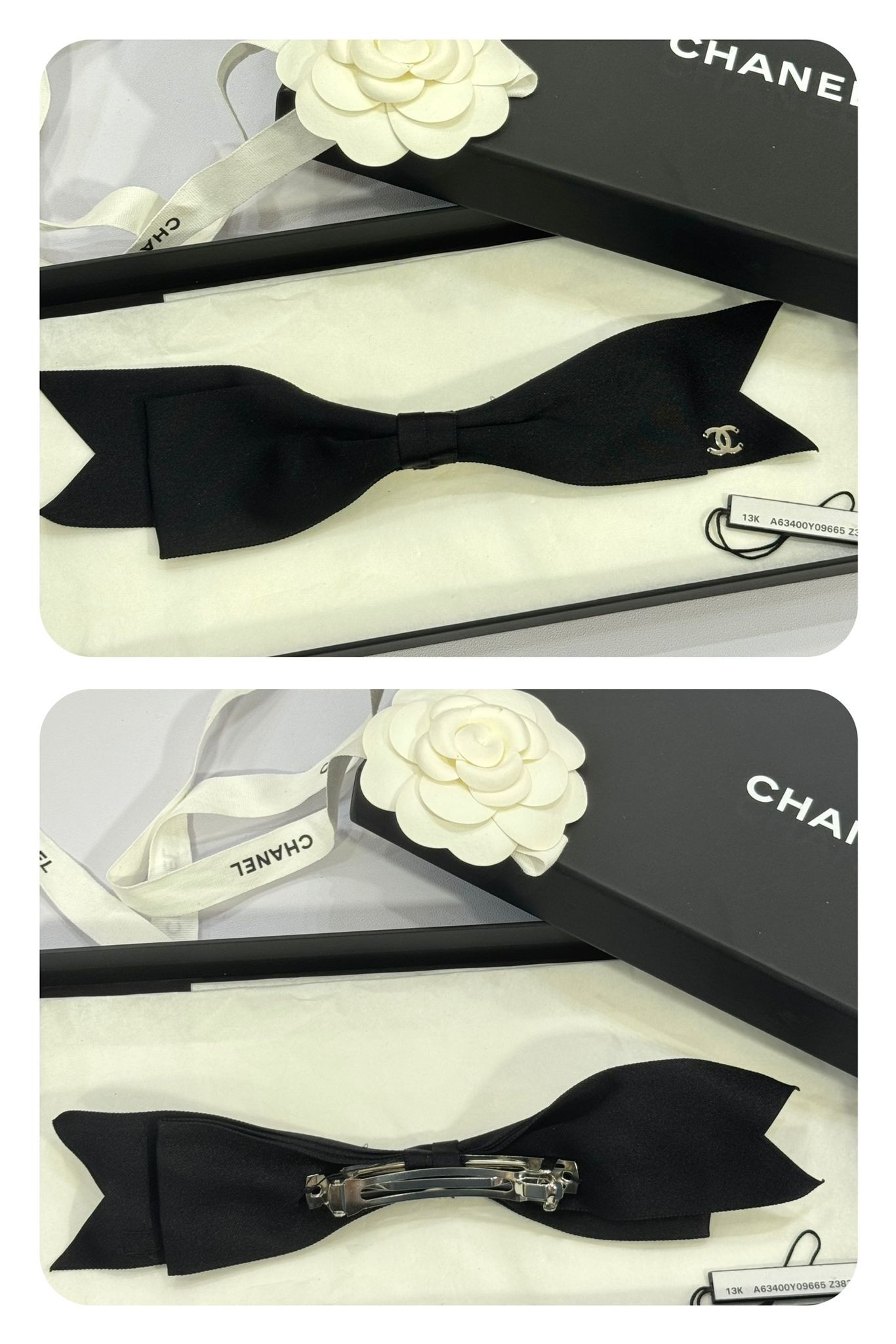 全新CHANEL髮夾 黑色蝴蝶結 銀色CC LOGO #BRAND NEW #香榭站正品