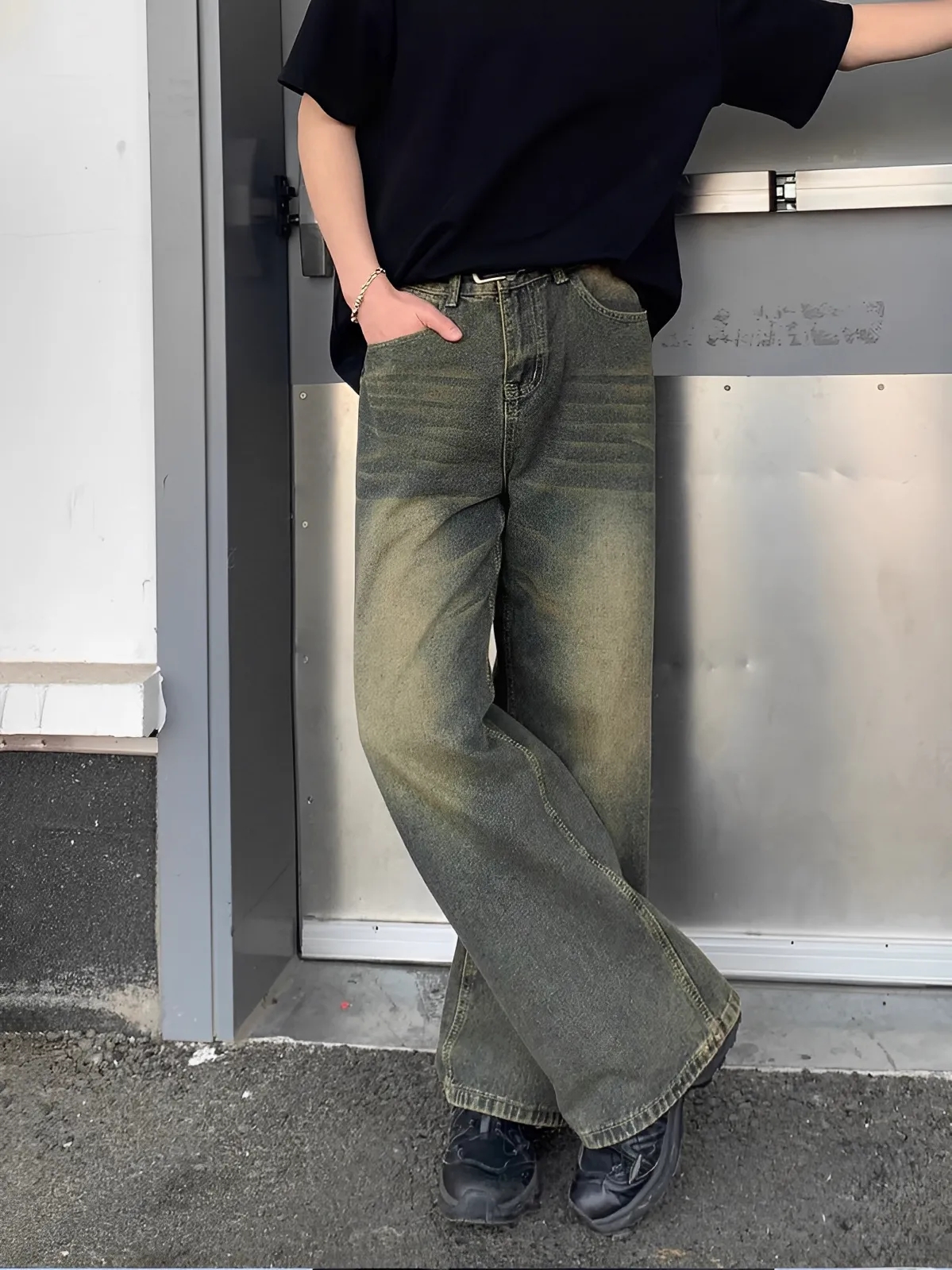 仿舊 銹色 復古 直筒 落地 牛仔 長褲