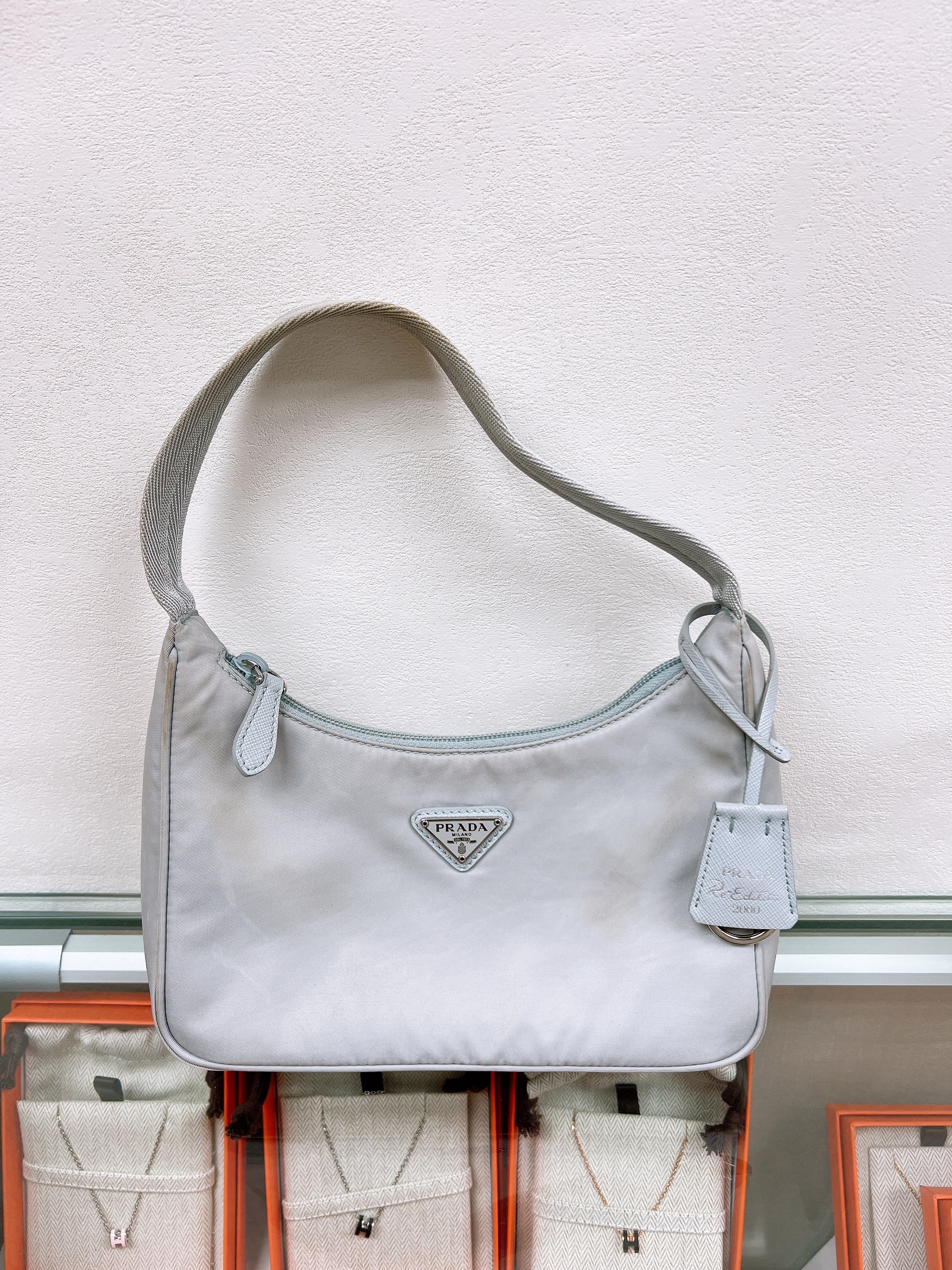 Prada re-nylon hobo grey