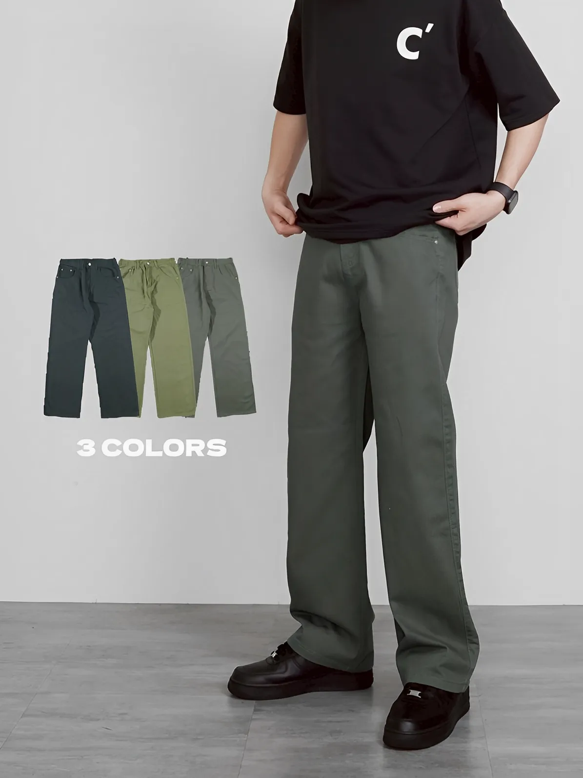 三色 直筒 休閒 斜紋 長褲