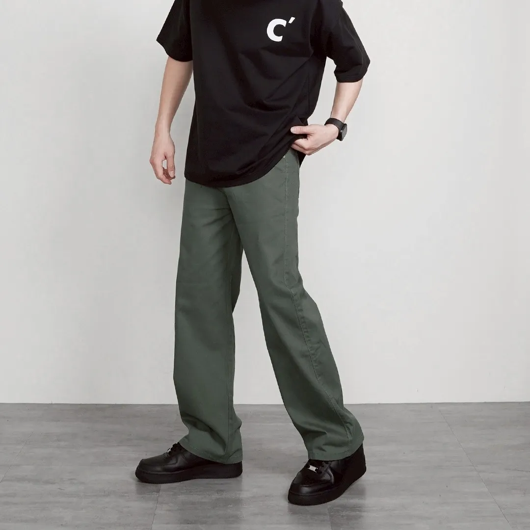 三色 直筒 休閒 斜紋 長褲