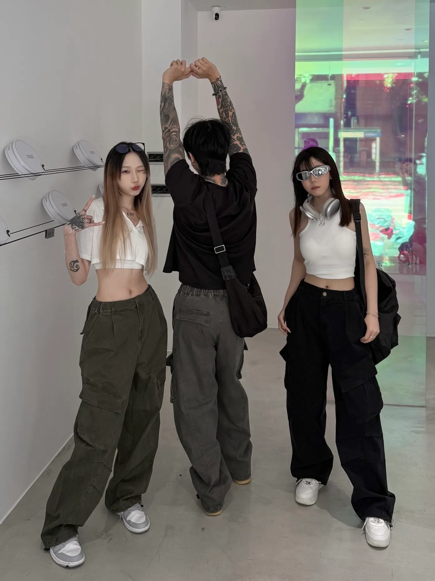 街頭 寬版 水洗 工裝 口袋 長褲