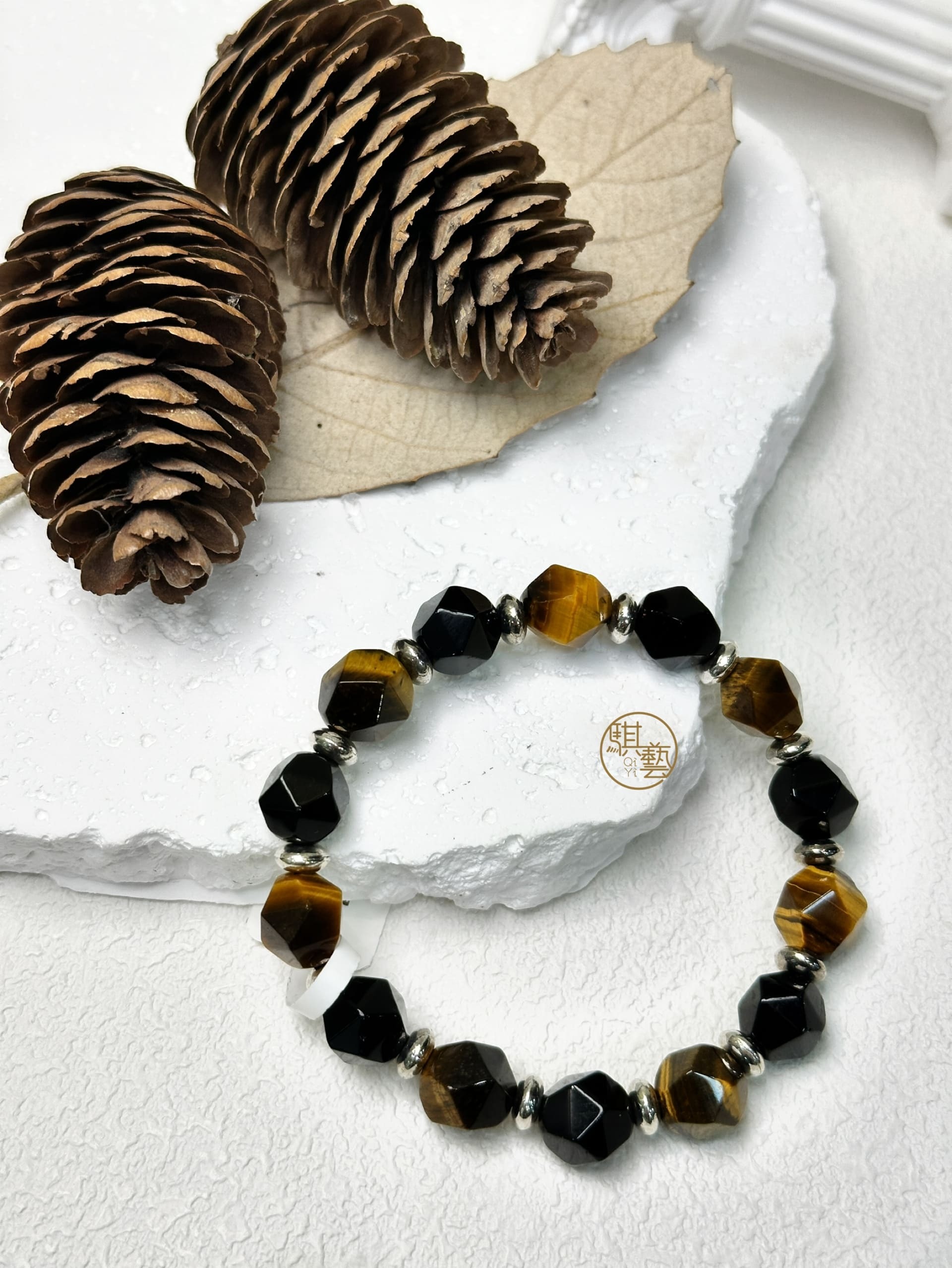 黑曜石虎眼石白松石設計款手串｜天然水晶 熱銷人氣 防護能量 招財守護 情緒平衡 百搭收藏