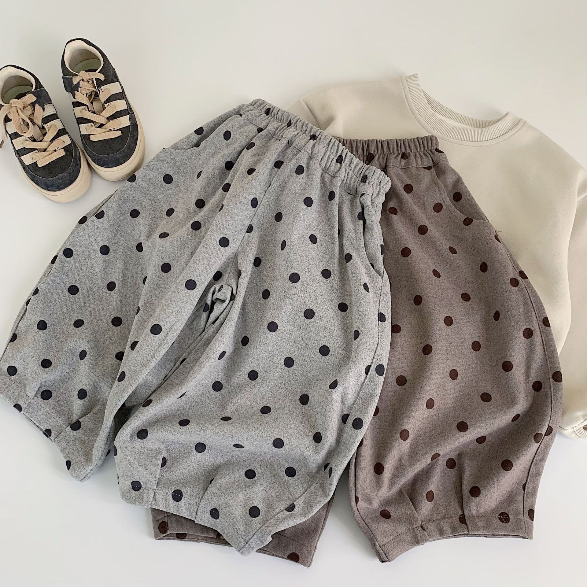 秋季波點寬鬆長褲