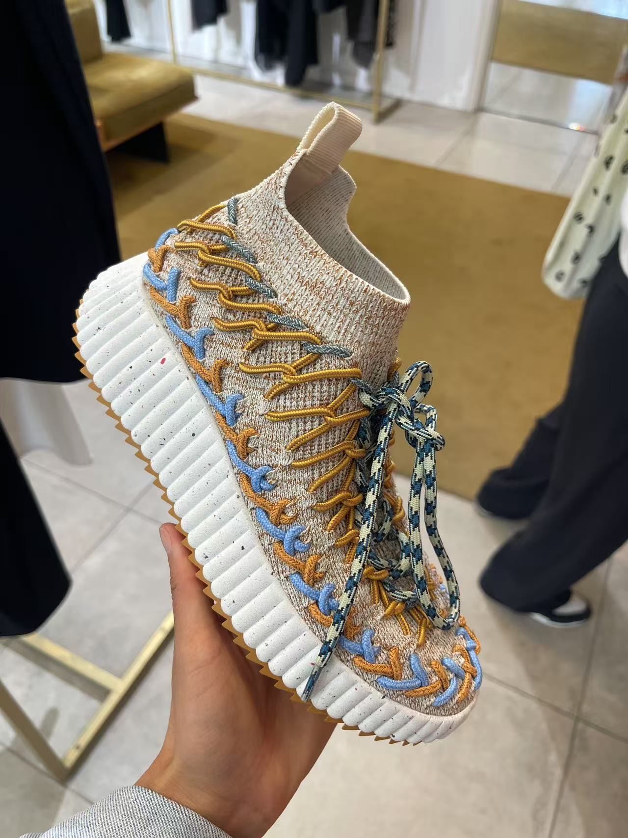 Chloe knit socks sneakers Beige & Blue