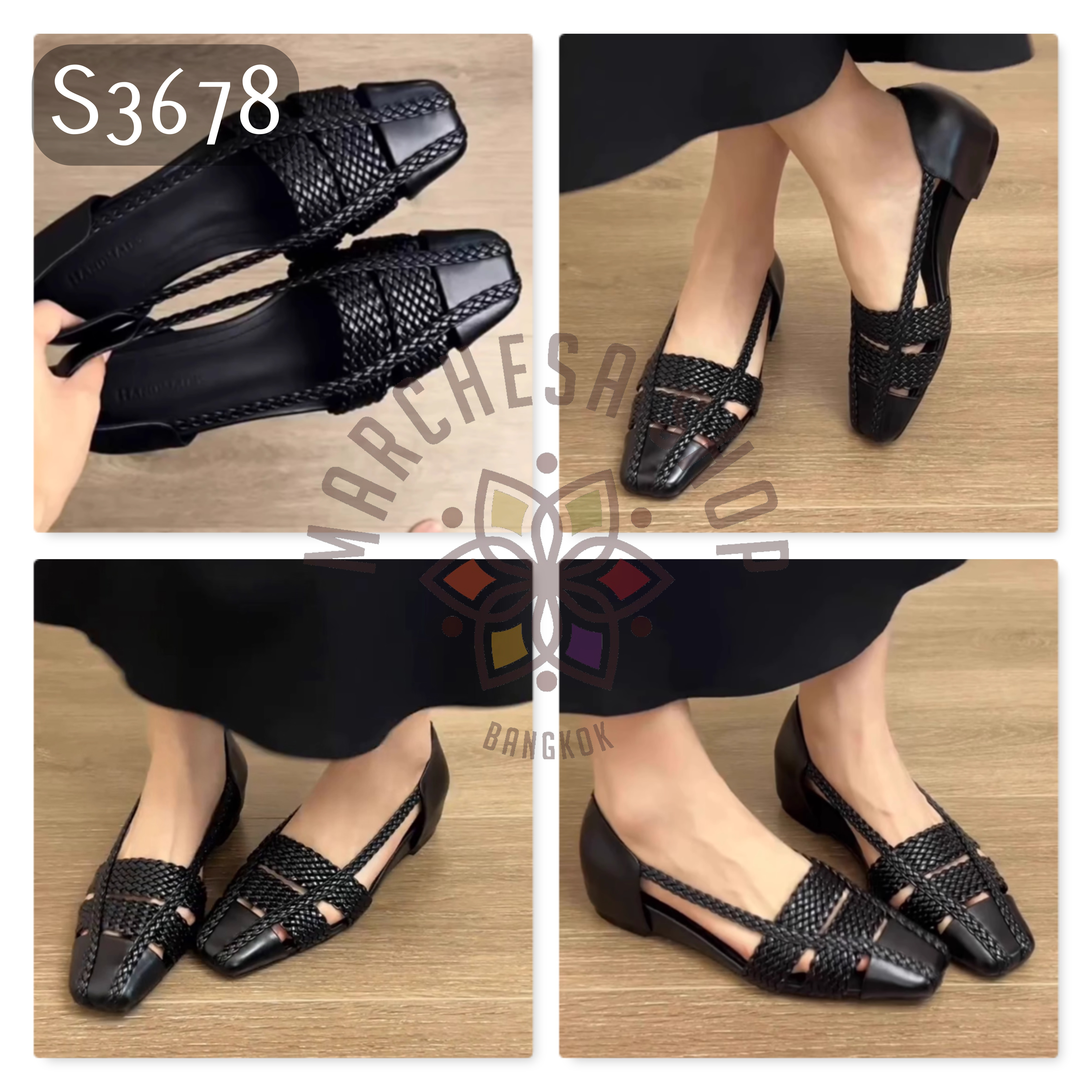 S3678 - 全真皮頭層小羊皮極致編織鏤空方頭平底鞋