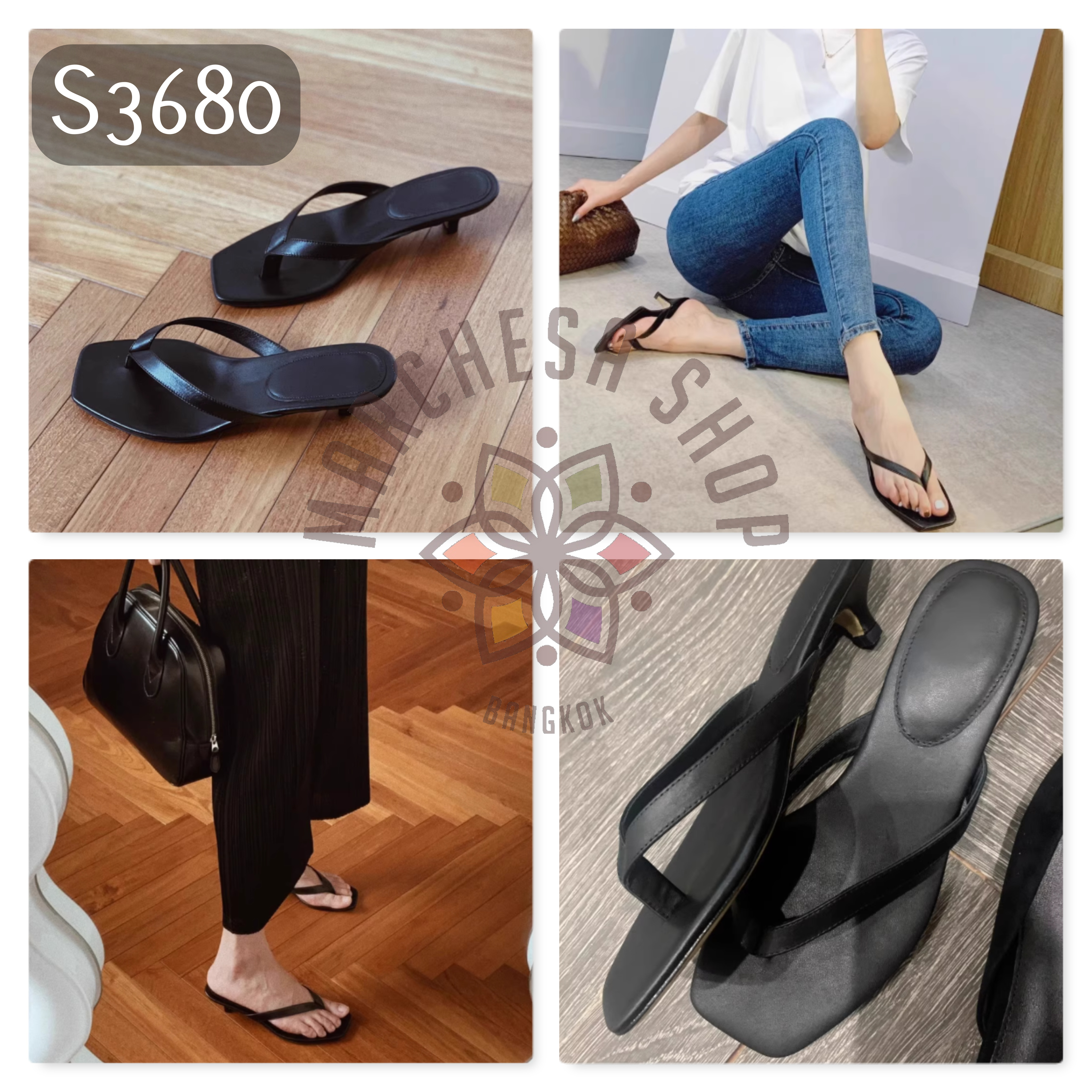 S3680 - 全真皮頭層小羊皮人字高踭涼拖