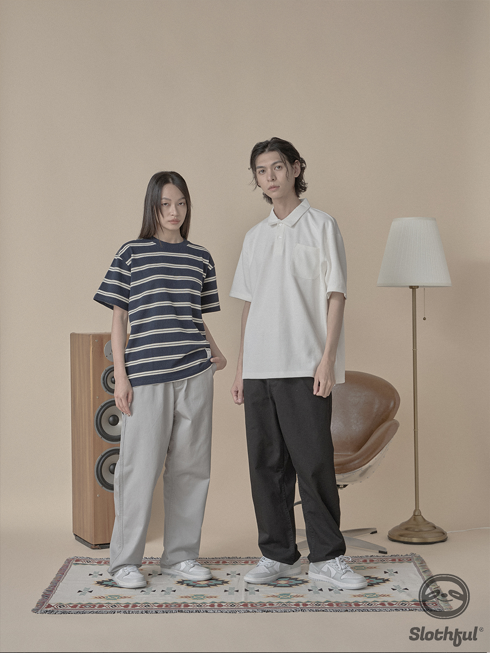 抽繩簡約斜紋經典長褲