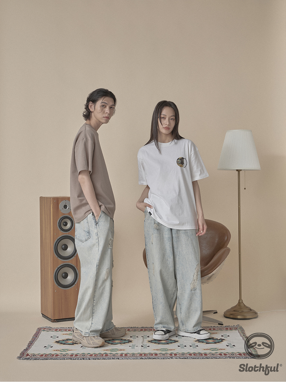 刷破冰藍牛仔氣球寬褲