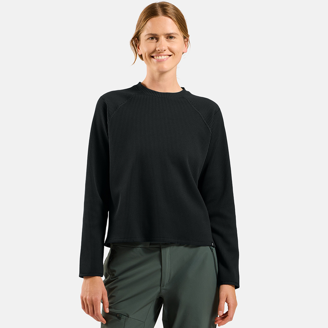 ODLO 瑞士 CUBIC 華夫格 長袖圓領套頭衫 女款 (黑色) 01OD542991