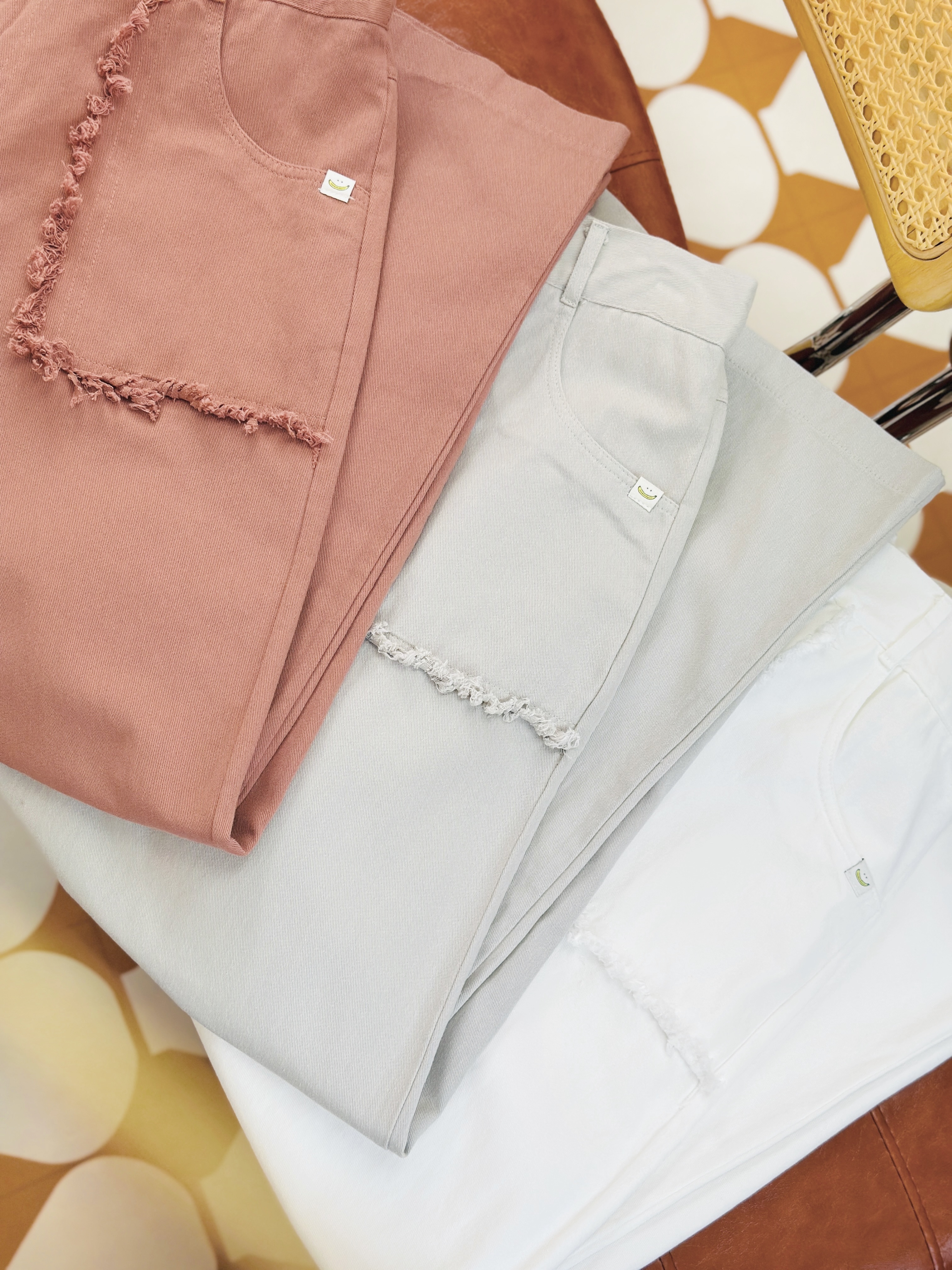 三色 / 流蘇方袋闊腳長褲 / Frayed Pocket Wide-Leg Pants