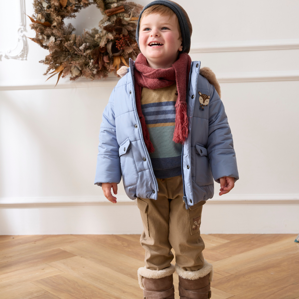 PIPPY 可愛小鹿鋪棉連帽風衣外套 藍