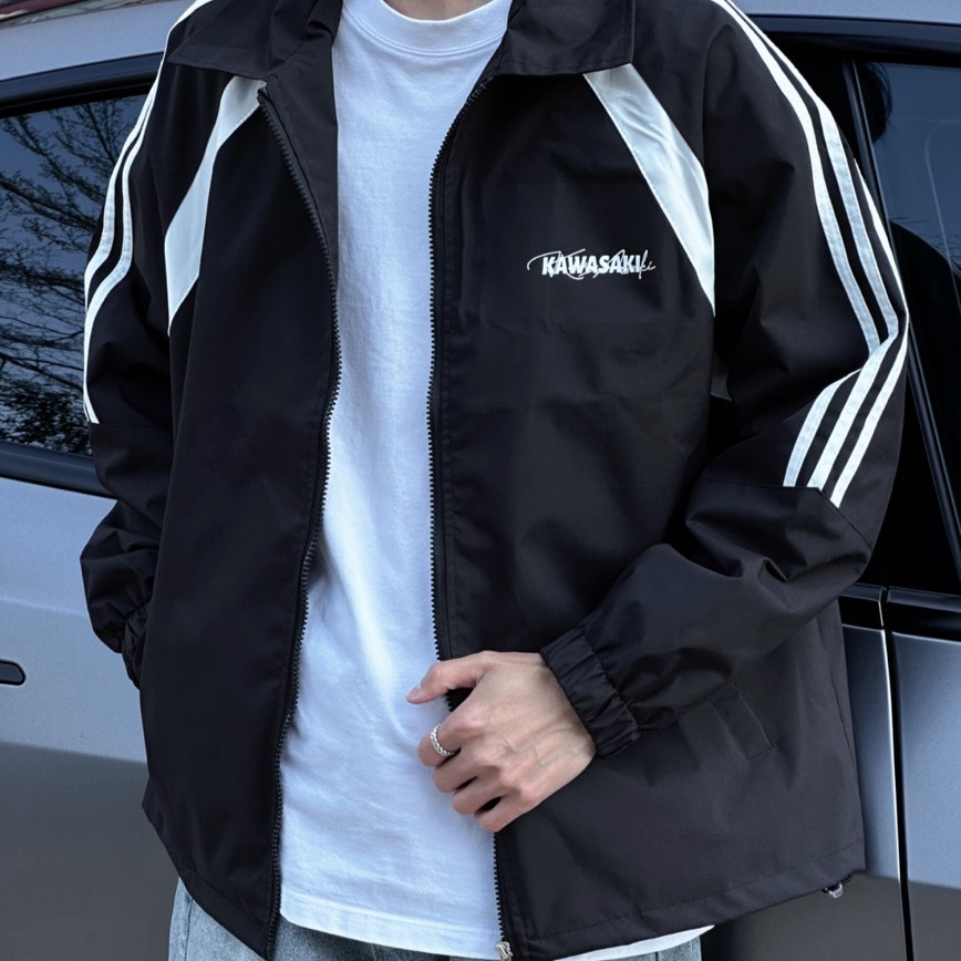 KAWASAKI 川崎 🇯🇵 美式CLEANFIT 撞色條紋 翻領 教練外套