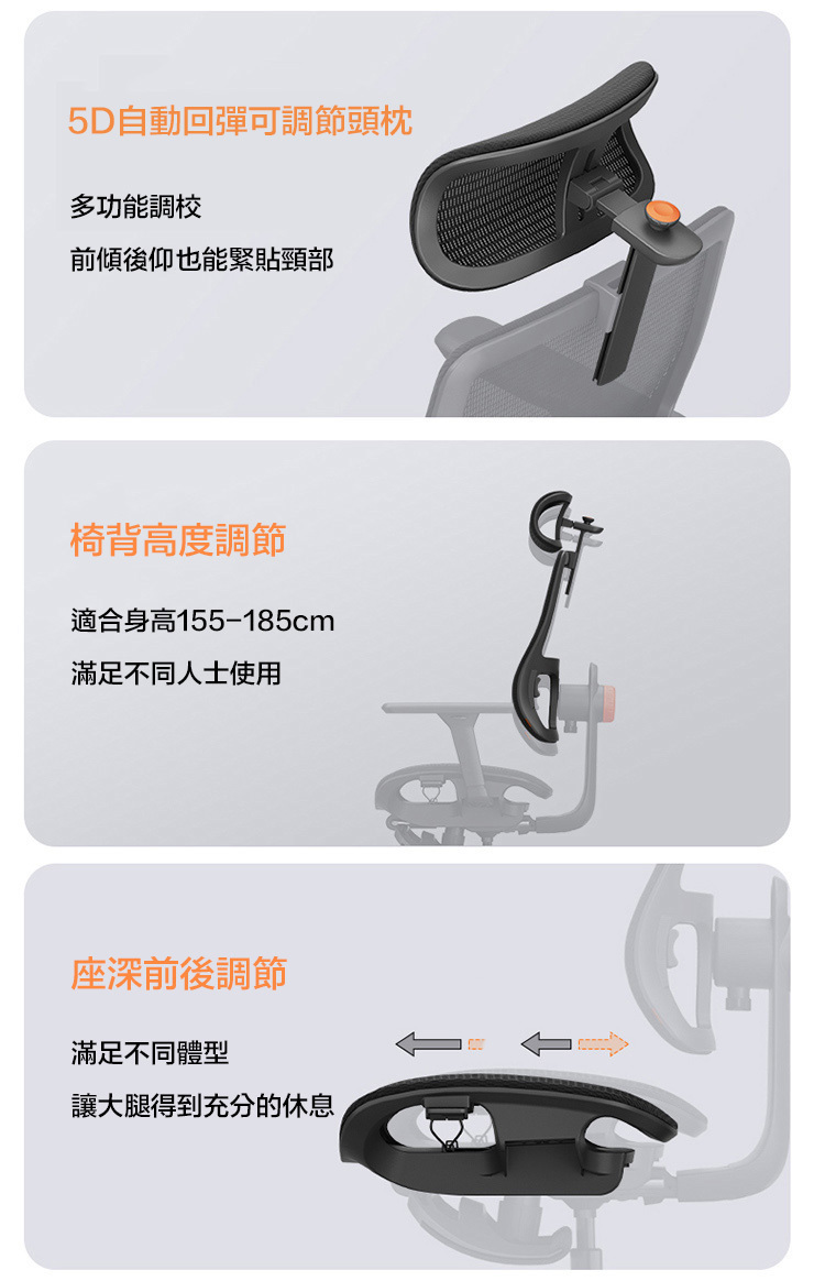 Adjustable 5D ergonomic headrest NEWTRAL Magic H chair