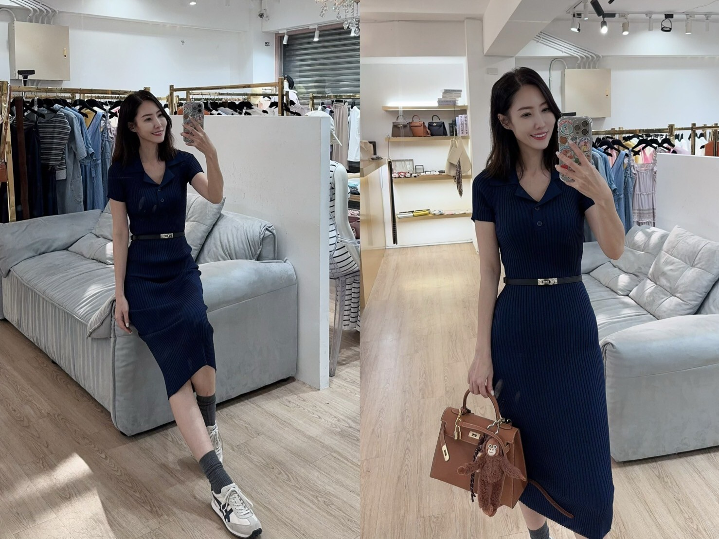 Baby系列 B08047 現貨-優雅合身感坑條針織洋裝(附腰帶)