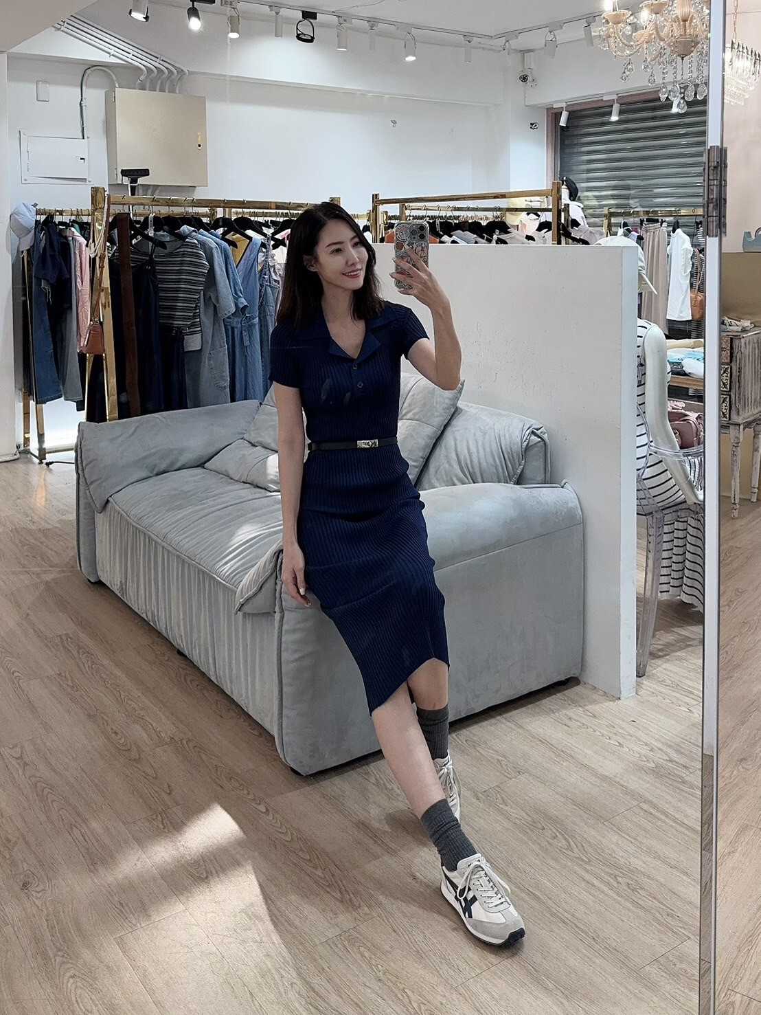 Baby系列 B08047 現貨-優雅合身感坑條針織洋裝(附腰帶)