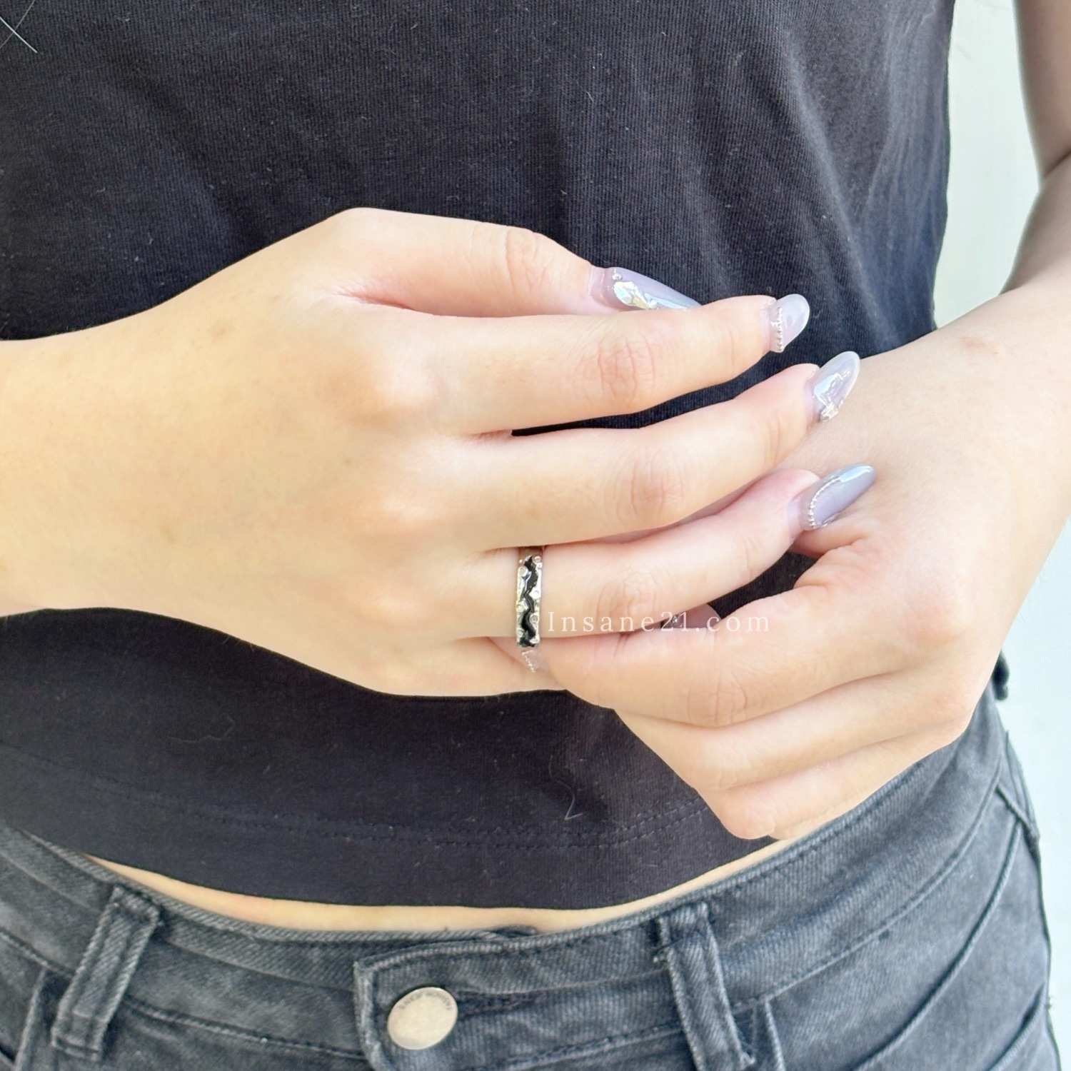 黑銀 不規則設計 戒指 配件 百搭 潮流