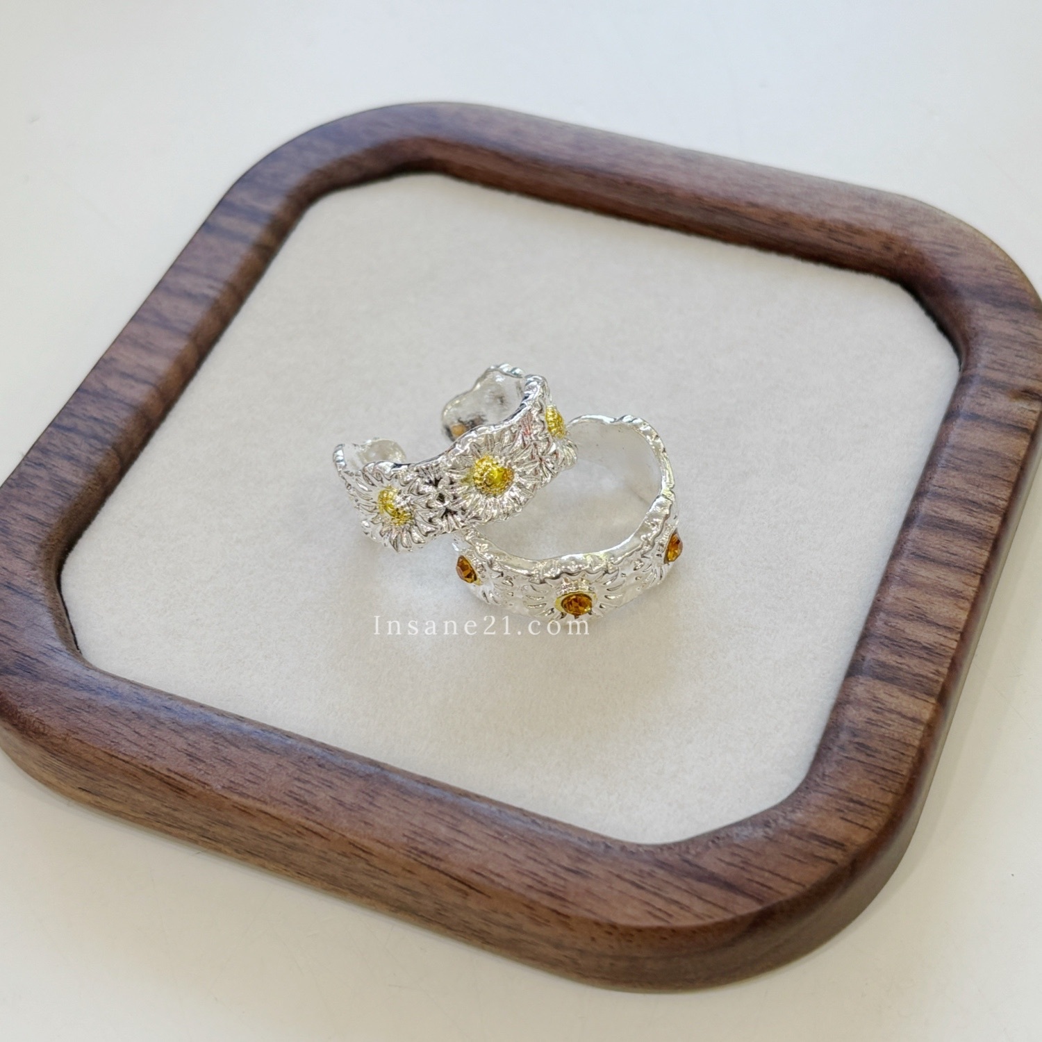 黃色 小雛菊 戒指 銀白色 鑲鑽/無鑽 可調節 穿搭配件