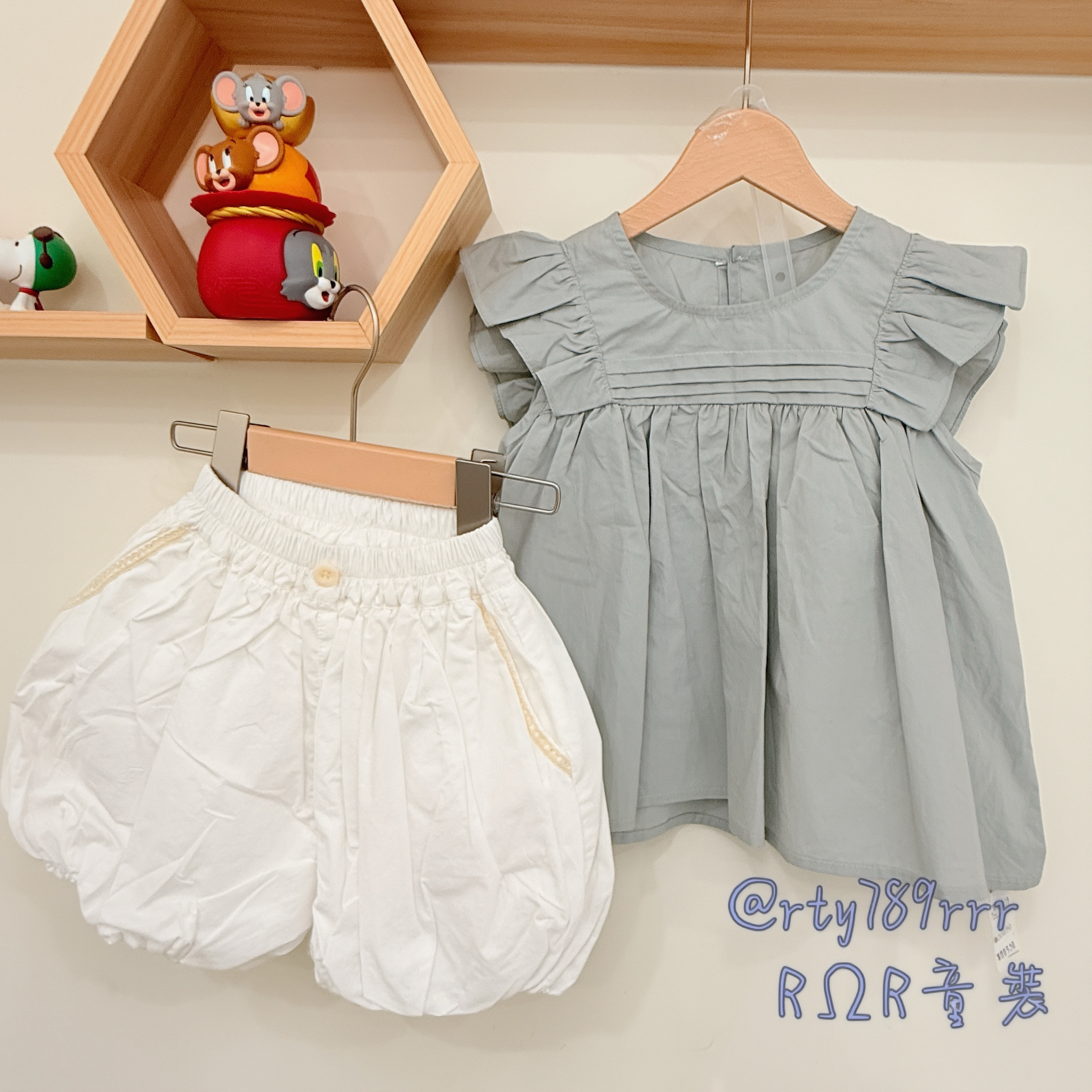 霧霾藍泡泡裙套裝