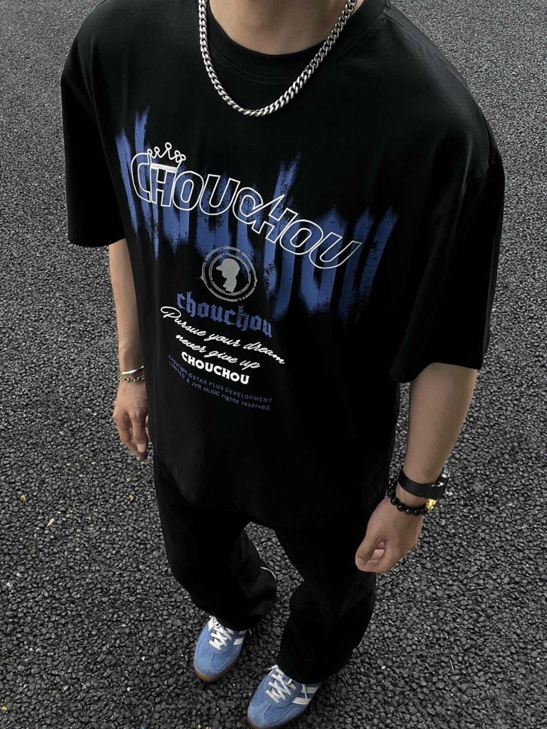 周杰倫品牌 CHOUCHOU 美式復古 字母 圓領T