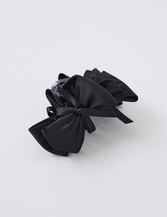 緞光層次蝴蝶結髮夾(黑)