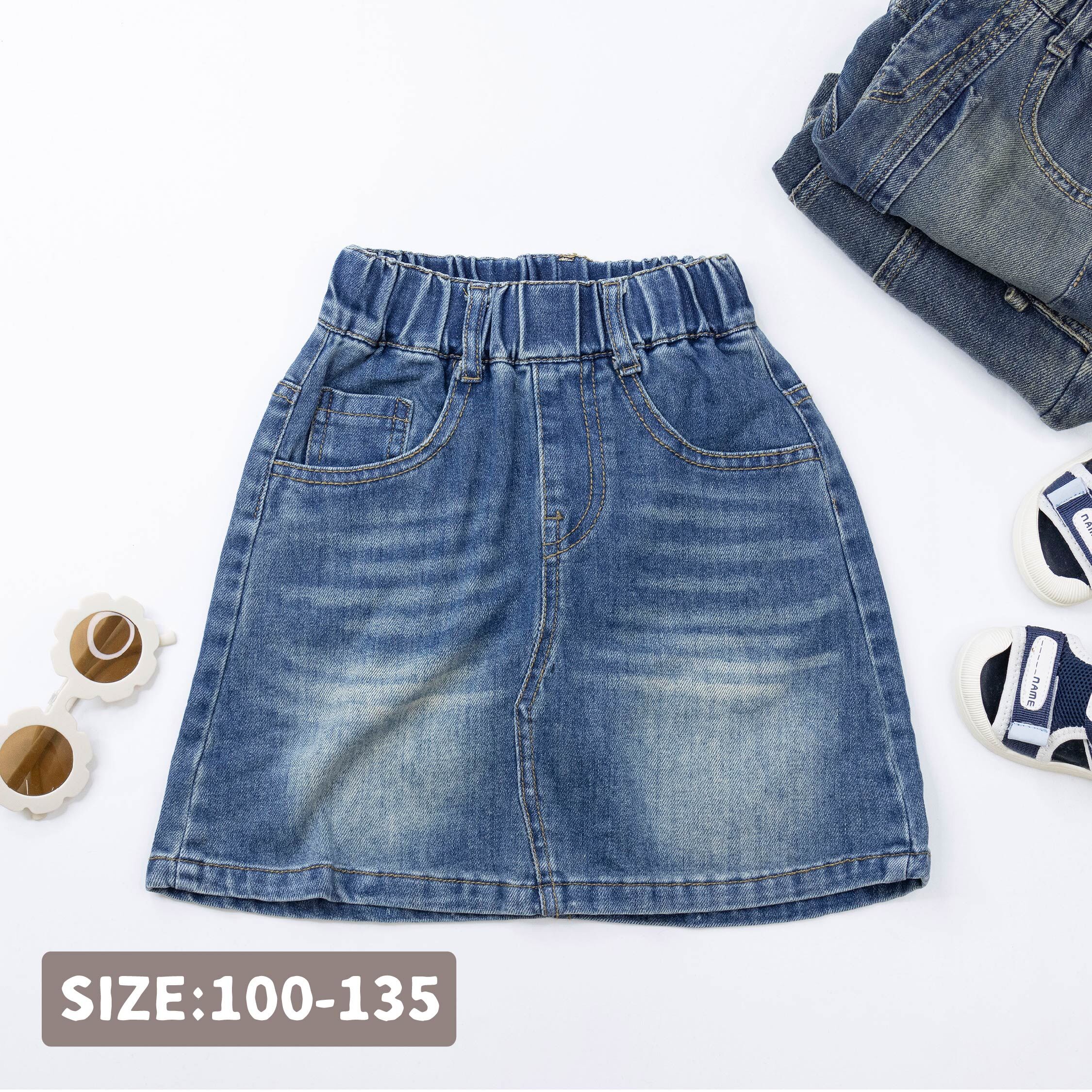 【H50918】經典水洗刷色A字牛仔褲裙