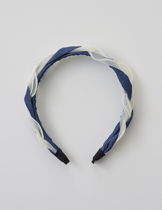 單寧網紗交織髮箍(深藍)