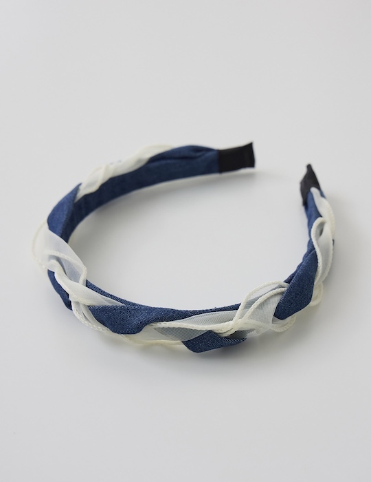 單寧網紗交織髮箍(深藍)