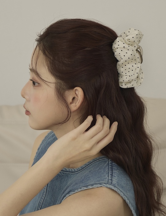 復古風圓點髮夾(白)